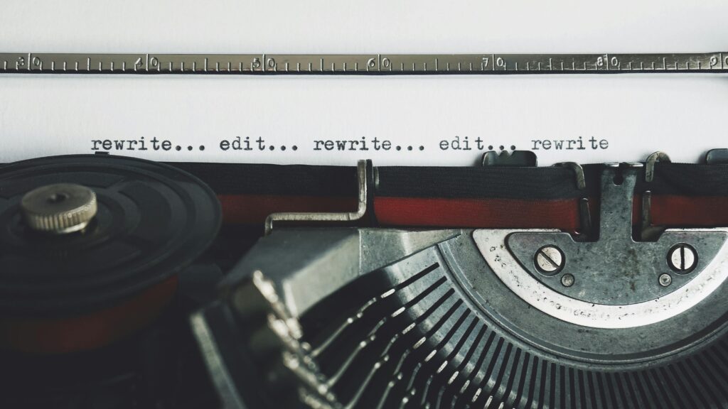 Rewrite-Edit-Typewritten on old courier typewriter